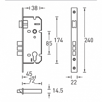 Замок врезной L01-45-70 AB/ACF, бронза/кофе